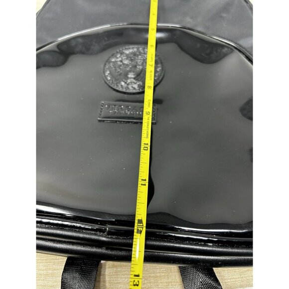 VERSACE PARFUMS Medusa Head Black Faux Patent Leather Nylon Backpack with logo